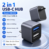 Mini Hub USB C 2 en 1 de Aluminio Ultracompacto, Adaptador Divisor de Tipo C a Doble USB A 3.0 2.0 para Laptop, MacBook, PC