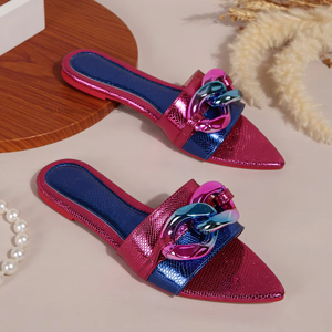 Summer Hot Selling <b>Flat</b> Ladies Slippers <b>Pointed</b> Open <b>Toe</b> Button Luxury Ladies Slippers Southeast Asia Outdoor Sandals for Women - Product Image 3