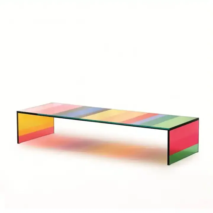 Meja kopi akrilik pelangi warna-warni meja tamu dapat dilepas gaya unik meja samping akrilik warna-warni
