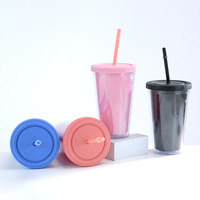 Gobelet de voyage en plastique à double paroi de 16 oz, écologique, sans BPA, avec paille et couvercle – Meilleure vente en gros, personnalisable et très demandé