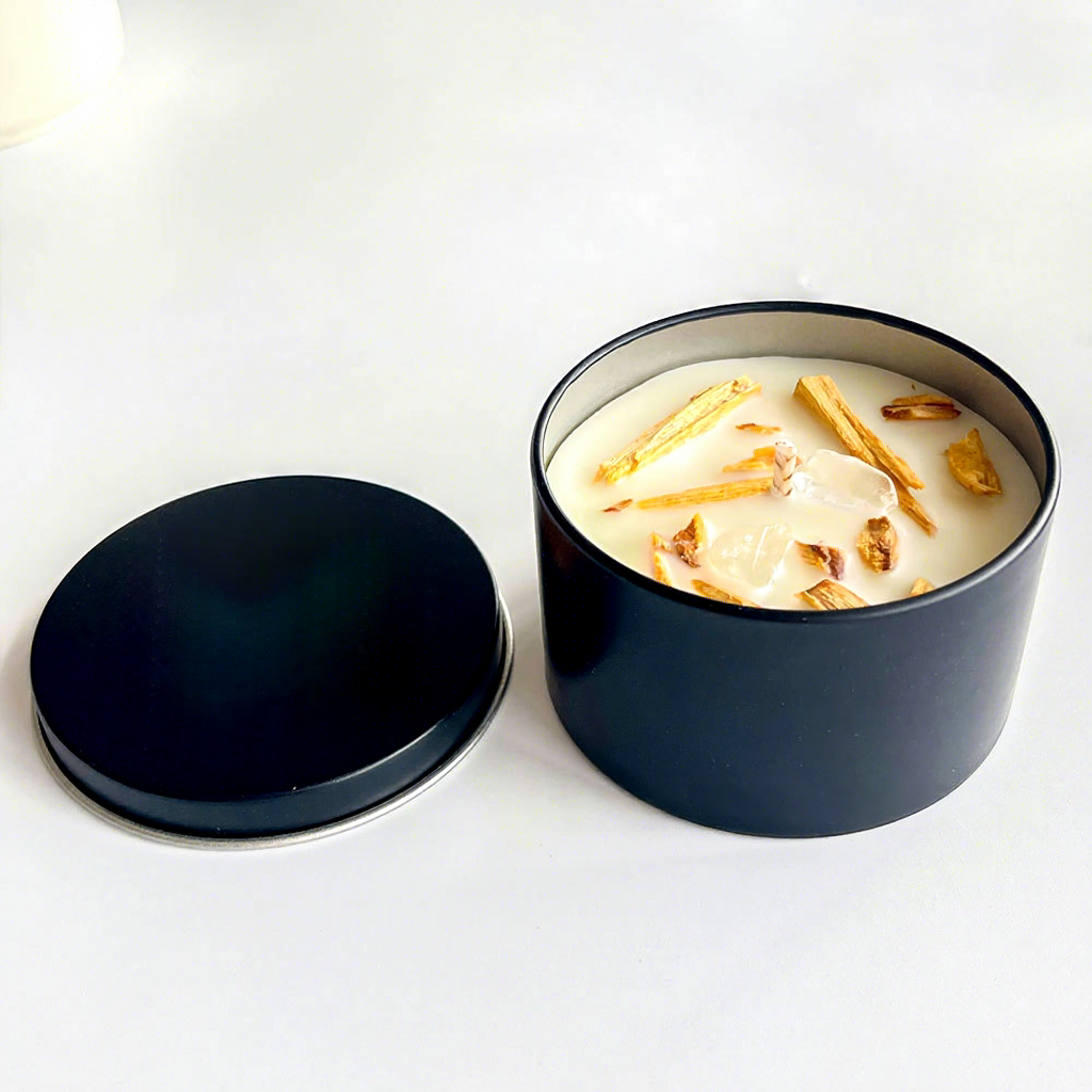 Bougie d'aromathérapie péruvienne palo santo - pot noir pur