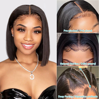 Perruque Lace Front pas chère en cheveux humains, perruques courtes bob en cheveux humains, perruques Lace Front brésiliennes, perruques Lace Frontal HD pour femmes noires