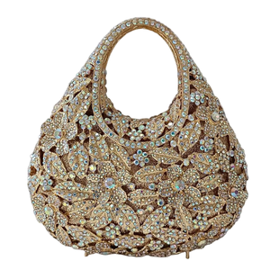 Sac de soirée pour femme, motif floral délicat, strass, pochette à poignée supérieure en cristal étincelant, idéal pour rendez-vous galant et anniversaire - Product Image 1
