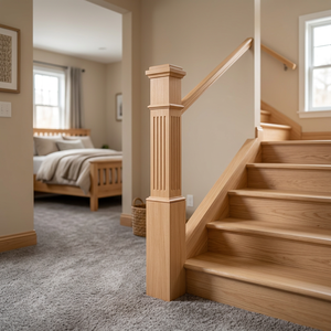 Poste de Escalera de Roble Natural Sólido Estilo Artesanal, Barandilla de Madera, Componentes de Barandilla para Escaleras Interiores de Villas Renovadas - Product Image 1