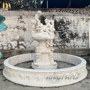 Outdoor Decor Hand Carved White Marble <strong>Cherub</strong> Garden <strong>Fountain</strong> for Sale - Product Image 4