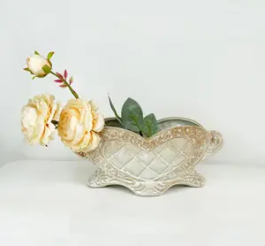 Vente en gros de pot de fleur debout en beignet simple, vintage, nordique et moderne, vase en céramique avec plantes artificielles pour la décoration intérieure