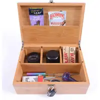 Lockable Bamboo Stash Box Combo Kit Wood Smell Proof Stash Box With Grinder