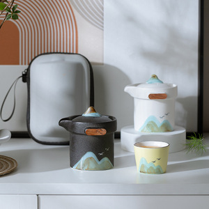 Service à thé de voyage en céramique portable, design minimaliste, théière avec tasses pour usage extérieur, origine Dehua - Product Image 2