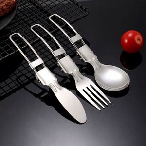 High Quality Collapsible Stainless Steel Camping Portable Set 3pcs Knife Fork Spoon Camping Dinnerware Set Tableware Set - Product Image 4