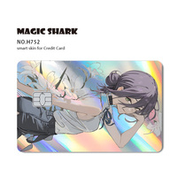 100 pièces MOQ, autocollants pour cartes de crédit Visa brillants personnalisés avec des motifs de dessins animés mignons en matériau laser