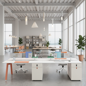 Juego <span class=keywords><strong>de</strong></span> <span class=keywords><strong>Escritorio</strong></span> y <span class=keywords><strong>Sillas</strong></span> <span class=keywords><strong>de</strong></span> Oficina <span class=keywords><strong>de</strong></span> Madera <span class=keywords><strong>de</strong></span> Lujo para Cuatro Personas, Duradero, con Diseño Moderno, Tomacorriente y Gabinete <span class=keywords><strong>de</strong></span> Almacenamiento - Product Image 1