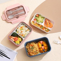 Boîte à bento compartimentée à double couche en acier inoxydable 304 de style nordique avec fourchette et cuillère, compatible micro-ondes, boîte à lunch portable