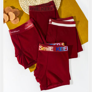 Calzoncillos bóxer para hombre, ropa interior de algodón rojo de pierna corta, brillante, cómodo, para Festival de bodas, ropa interior de diseñador de algodón para hombre, venta al por mayor - Product Image 4