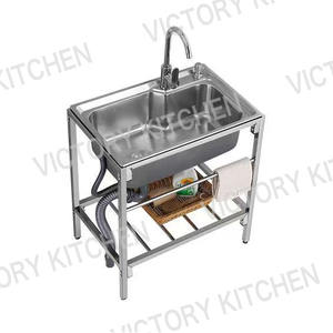 Fregadero de acero inoxidable de un solo cuenco comercial de Victory Kitchen para suministro de hoteles y restaurantes - Product Image 3