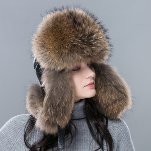 قبعة روسية فاخرة من فرو الثعلب الفضي الطبيعي للرجال والنساء من الجلد الأسود مع قبعات فرو الراكون من فرو الثعلب الفضي - Product Image 5