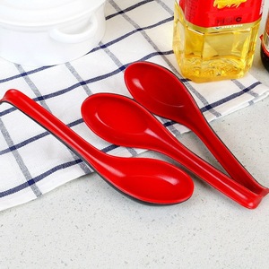 Red And Black Melamine Soup Spoon Long Handle Food Grade Material Restaurant Hotel Use Solid Color Pattern - Product Image 1