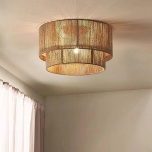 Plafonnier tressé en corde de style japonais, LED à tête unique, câblé, pour salon, chambre, hôtel, maison d'hôtes, salon de thé - Product Image 2