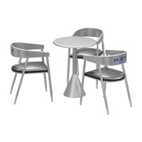 Ensemble de mobilier de café moderne en fer avec option de logo personnalisé, table et chaises argentées pour hôtels/magasins de centres commerciaux