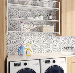 Wallpaper bunga Vintage hitam dan putih Modern minimalis, stiker dinding Mural pola bunga kamar tidur Perempuan kamar mandi - Product Image 2