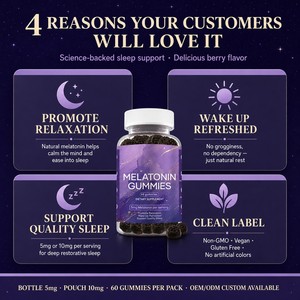 Gomitas de Melatonina para Dormir, 5 mg por Gomita, para Adultos, Sabor Natural a Bayas, Sin Fármacos, No Causan Adicción, Sin Azúcar, Gomitas Masticables Relajantes - Product Image 3