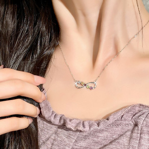 Collar Infinito Arcoíris Simple con Incrustaciones de Cristal Natural de 3mm, Plata de Ley 925, Joyería Minimalista para Chicas, Ideal para Regalo - Product Image 3