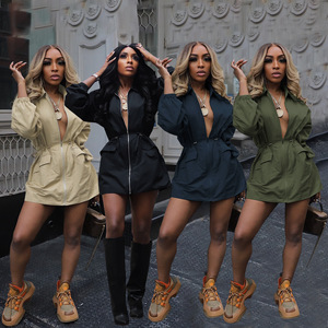 Streetwear Casual da donna <span class=keywords><strong>con</strong></span> coulisse in vita abiti <span class=keywords><strong>con</strong></span> coulisse Sexy <span class=keywords><strong>con</strong></span> <span class=keywords><strong>cerniera</strong></span> anteriore Mini abito Cargo - Product Image 1