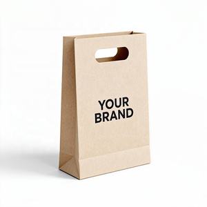 Sacs en papier kraft brun jetables avec logo personnalisé, sacs en papier pour emporter des aliments, sacs cadeaux avec poignée - Product Image 1