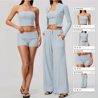 ARCHNANO Ensemble de 3 pièces pour femmes, tenues de Pilates rayées, vêtements de yoga, vêtements de sport, tenue de gym rayée, vêtements de sport actifs, logo personnalisé