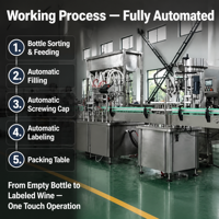 Ligne de Production Automatique de Remplissage, Bouchage et Étiquetage de Bouteilles pour Vin de Fruits, Huile d'Olive et Liquides