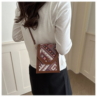 Sac à main mini vintage à motif géométrique ethnique en polyester, sac bandoulière petit format pour femme, usage quotidien