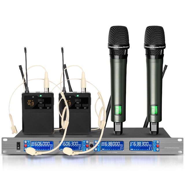 DR2800 Professional Micro Wireless Lavalier/Headset Microphone 4 Channel UHF Wireless Mic for Church Stage