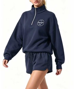Sweat-shirt à capuche athlétique personnalisé pour femme, en molleton de coton et polyester, avec col montant et fermeture éclair 1/4 - Product Image 3