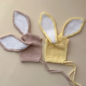 Bonnet tricoté à grandes oreilles <span class=keywords><strong>de</strong></span> lapin pour nouveau-né avec lien, bonnet tricoté pour Pâques, chapeau au crochet fait main pour tout-petit, accessoires <span class=keywords><strong>de</strong></span> photographie pour bébé - Product Image 2