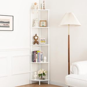 Étagère d'angle à cinq niveaux en bois naturel, idéale pour les petits espaces : <span class=keywords><strong>chambre</strong></span>, cuisine, salon, pour optimiser l'espace familial - Product Image 1
