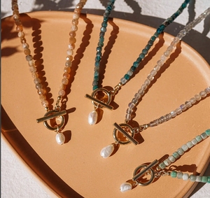 Collier vintage en perles d'eau douce et pierres précieuses, acier inoxydable, baroque, naturel, grande chaîne tendance, bijoux imperméables pour femmes - Product Image 2