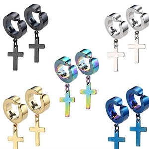 <b>Cross</b> Pendant Clip-on <b>Earrings</b> Zinc Alloy Geometric Design for Street Style Hip-hop Students Guangdong Made - Product Image 5