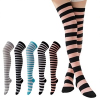 Prix de gros Haute qualité Bas longs rayés pour femmes, au-dessus du genou, fins, type collant, chauffe-jambes