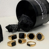 Collection de bagues VAF plaquées or 18 carats avec émail noir pour hommes et femmes, bague signet statement en acier inoxydable 316L, bague chevalière
