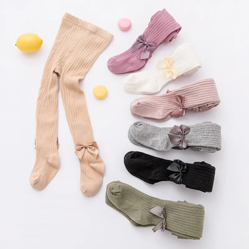 soft knitted so cute baby pantyhose ribbed IG hot selling pants children clothing bowknot pantyhose