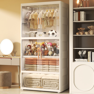 Cloison à double porte de <span class=keywords><strong>60</strong></span> <span class=keywords><strong>cm</strong></span> avec armoire transparente à clapet 2/3/4/5 organisateur d'étagères armoire de rangement en PP à roulement solide - Product Image 3