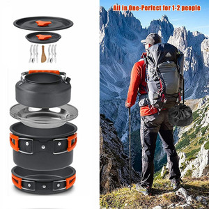 Ensemble de cuisine de <span class=keywords><strong>camping</strong></span> ultra-léger en aluminium pour 2 personnes, comprenant une casserole, une bouilloire, une poêle et un couvercle, idéal pour les pique-niques, la survie et les activités de plein air - Product Image 6