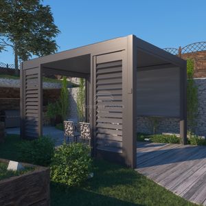 Gazebo motorizado ioclimate de aluminio, gazebo de techo plano de metal con cortinas - Product Image 6