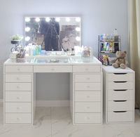 Dernière arrivée durable OEM ménage 13 tiroirs moins cher maquillage station vanité table avec miroir éclairé