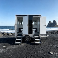 Remorque WC portable durable à 2 postes, extérieur noir, intérieur blanc avec lavabo, pour la location d'événements extérieurs