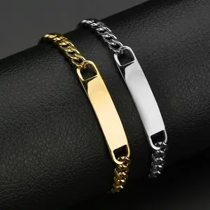 Nome personalizado Logotipo Pulseira Para Homens 18k Banhado A Ouro Aço Inoxidável Curb Link Chain Bracelets Presentes