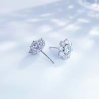Boucles d'oreilles clous Pt950 en platine avec diamants de laboratoire, motif tournesol et flocon de neige, élégantes et tendance, scintillantes de qualité supérieure