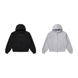 Unisex Vintage Winter Baggy Hooded Zipper Sweatshirt 540G Cotton French Terry Anti Pilling Solid Color Boxy Fit Short Length - Product Image 1