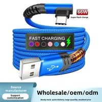 Kabel Pengisi Daya Ponsel USB-A ke Type-C 30 Derajat Sudut Miring, Panjang 1/2/3m, Anyaman Nilon, untuk Smartphone dan Pad, Transfer Data