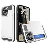 Étui de téléphone portable antichoc en PC et TPU avec fente pour cartes de crédit coulissante pour iPhone 17 16 15 14 Pro Max X/XS MAX/XR/7/8 Plus/12/13 Mini