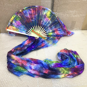 Ventilador de seda de 1.2m, 1.5m, 1.8m de largo para danza del vientre, velo de seda auténtica con bambú, para mano derecha o izquierda, 100 colores, OEM - Product Image 2